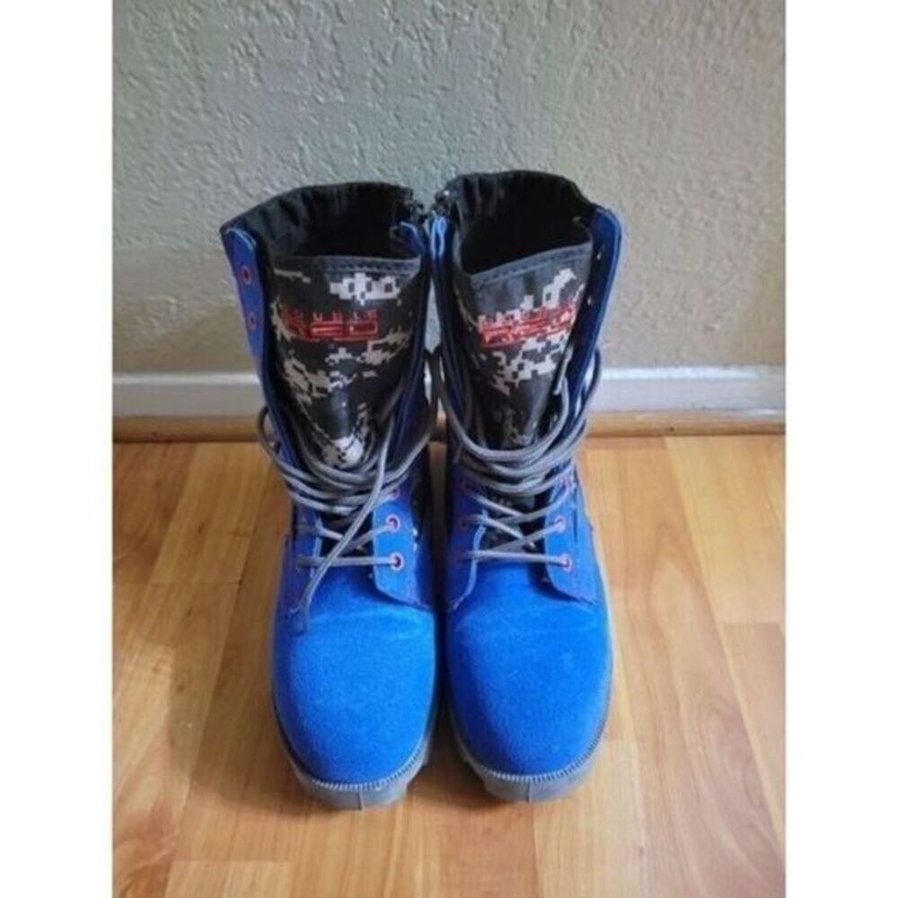Double Red Camo Military Style Boots, Red/Grey/Blue,‎ Size US 8.5 Men's - Picture 2 of 7